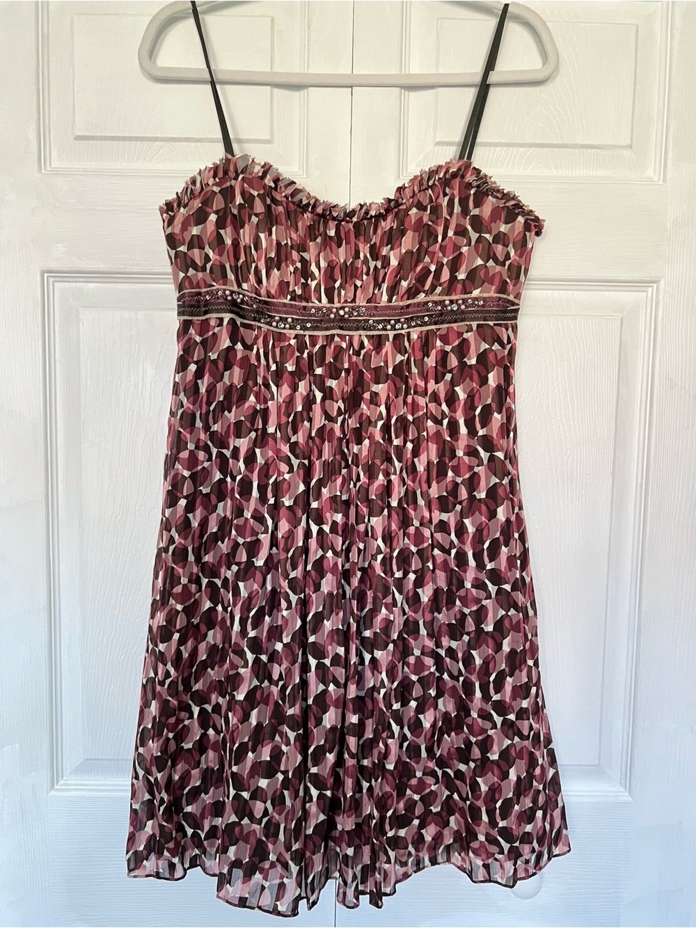 BCBGMAXAZRIA 100% Silk Beaded Empire Waist Chiffon Dress | Size 8 Y2K